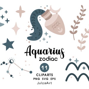 Clipart zodiaque Verseau, svg Verseau, signe du zodiaque étoile png, constellation du Verseau, baby shower céleste, téléchargement numérique, usage commercial