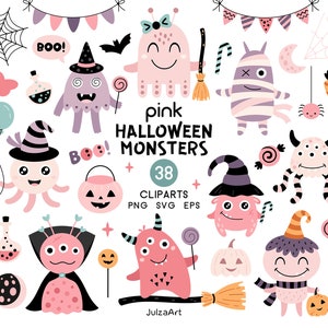 Halloween svg, rosa Halloween Clipart, süßes Halloween Monster svg, Monster Clipart, Kinder Halloween png, digitaler Download, kommerzielle Nutzung
