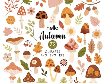 Boho Fall Clipart: Autumn Leaves, Floral SVG, Mushroom PNG, Flowers, Forest Graphics