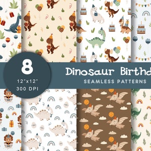 Dinosaur Birthday Seamless pattern, Happy Birthday digital paper, Birthday boy print, Baby shower, Digital download, Commercial use
