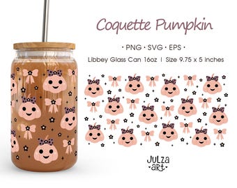Pink Coquette Halloween Pumpkin Libbey Can Wrap PNG, SVG: Girly Fall Design (Digital Download)