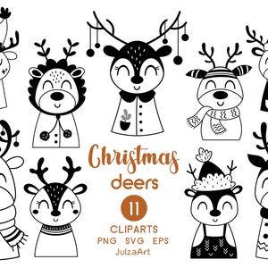 Weihnachten Hirsch svg, Weihnachtscliparts, Schwarzweiß-Hirsch png, Frohe Weihnachten svg, Süße Hirsche Clipart, digitaler Download, kommerzielle Nutzung