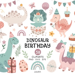 恐竜の誕生日クリップアート、恐竜 svg、ハッピーバースデー svg、誕生日の女の子、赤ちゃん恐竜 png、ベビーシャワー、デジタルダウンロード、商用利用