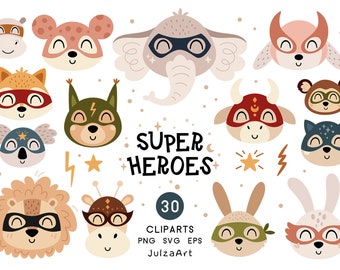 Superhero svg, Animal Superhero clipart, Cute animal face svg, Super hero clipart, Animal head png, Vector, Digital download, Commercial use