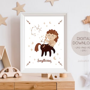 Poster stampabile Sagittario, poster zodiacale Sagittario, segno zodiacale stellare, stampa zodiacale, baby shower zodiacale, biglietto per neonati, download digitale