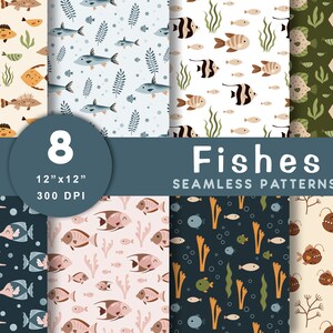 Fish seamless pattern, Boho fishes pattern, Nautical digital paper, Summer prints, Ocean scrapbooking, Digital download, Commercial use