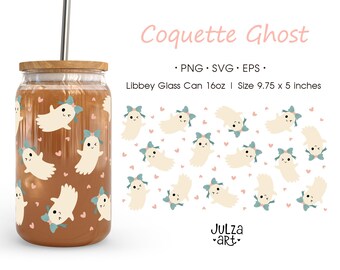 Coquette Ghost Libbey Can Wrap: Girly Spooky Halloween Sublimation Design PNG SVG (Digital Download)