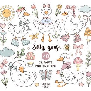 Silly goose clipart Cute goose SVG Groovy goose PNG Funny goose meme Coquette goose Spring floral Summer clipart Flower print Sublimation