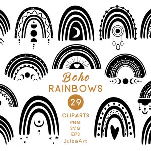 Regenbogen Clipart, Boho Regenbogen svg, Babyparty, Schwarz-Weiß-Regenbogen-Baby svg, himmlische Clipart, digitaler Download, kommerzielle Nutzung