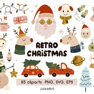 Retro Weihnachten svg Merry Christmas png Groovy Weihnachtscliparts Weihnachtsbaum svg Santa svg Verzierung Weihnachtsauto Geschenk Digitaler Download