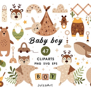 Bebê recém-nascido menino clipart, É um menino svg, Chá de bebê, Aniversário de bebê boho, Arte de clipe de crianças de berçário moderno, Download digital, Uso comercial
