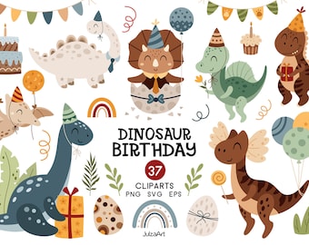 恐竜の誕生日クリップアート、恐竜のSVG、ハッピーバースデーのSVG、誕生日の男の子、赤ちゃん恐竜のPNG、ベビーシャワー、デジタルダウンロード、商用利用