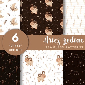 Ram patroon, Ram sterrenbeeld naadloze patroon, sterrenbeeld digitaal papier, dierenriem baby print, hemelse scrapbookingpapier, digitale download