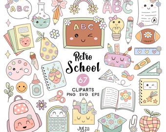 Groovy school clipart Retro Back to school svg Pastel school png Groovy teacher png School Supplies Education clipart Sublimation designs