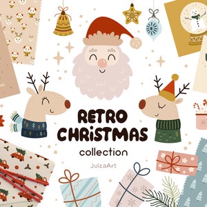 Retro Weihnachtscliparts, Vintage Weihnachtssvg, Weihnachten Musterdesign, Adventskalender, Winter Druck, digitaler Download, kommerzielle Nutzung
