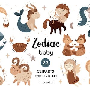 Clipart bambino zodiacale, segno zodiacale svg, oroscopo bambini carino per baby shower, astrologia bambino boho, download digitale, uso commerciale