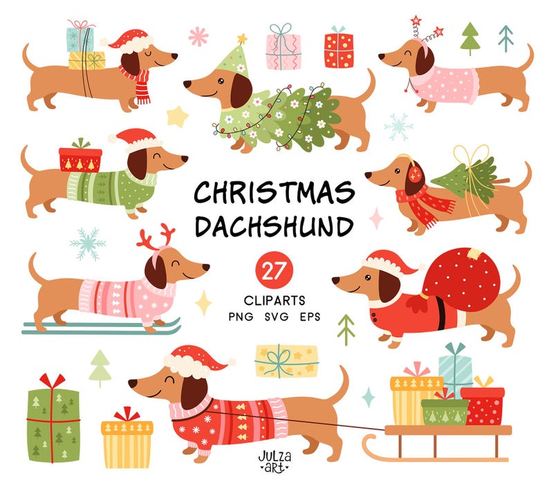 Christmas Dachshund Dog Clipart, Dachshund Through the Snow Png, Tis ...