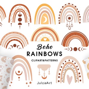 Boho Regenbogen Clipart, Regenbogen svg, Boho Regenbögen Musterdesign, Celestial digitales Papier, Gender neutral druckbar, kommerzielle NUTZUNG