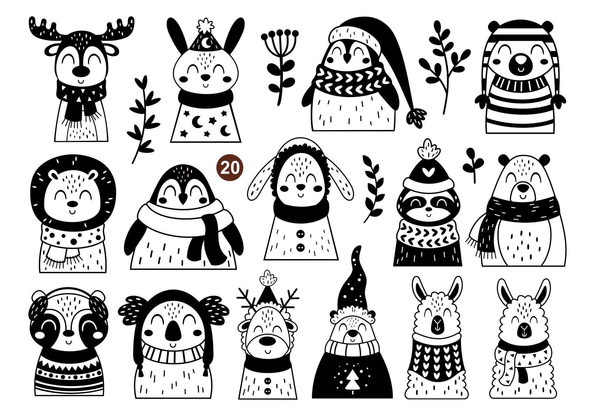 Winter Animals Clipart Black And White