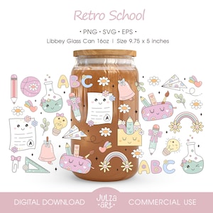 Groovy School 16oz Libbey Glass Can Wrap PNG Retro Back To School Cup Wrap SVG Teacher Appreciation School Supplies Tumbler Wrap Design