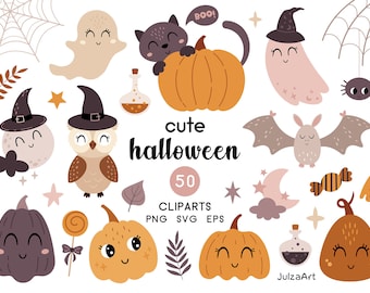 Halloween clipart, Cute Halloween svg, Halloween pumpkin, Kids Halloween png, Cute ghost, Happy Halloween, Digital download, Commercial use