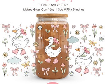 Silly Goose 16oz Libbey Glass Can Wrap PNG SVG: Coquette Cottagecore Summer Tumbler Design