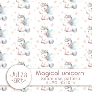 Watercolor unicorn seamless pattern, Cute unicorn digital paper, Magical unicorn pattern, Baby girl print, Scrapbook paper, Digital download