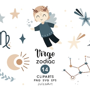 Maagd dierenriem clipart, Maagd svg, Maagd png, sterrenbeeld sterrenbeeld svg, hemelse clipart, kinderhoroscoop png, babyshower, digitale download