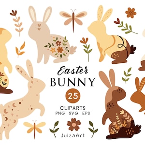 Lapin de Pâques svg, clipart Pâques, png Joyeuses Pâques, décoration de Pâques, clipart printemps, impression Boho, vecteur, téléchargement numérique, usage commercial