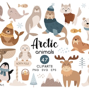 Arktische Tiere Clipart, Polar Tiere svg, Winter Clipart, Baby-Tiere, Baby-Dusche, Nordpol-ClipArt, digitaler Download, kommerzielle Nutzung