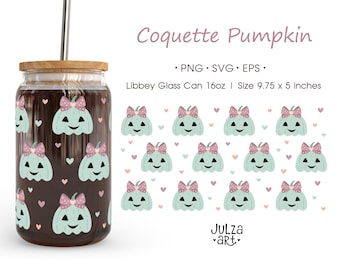Coquette Halloween Pumpkin Libbey Can Wrap PNG SVG: Girly Spooky Tumbler Design (Digital Download)