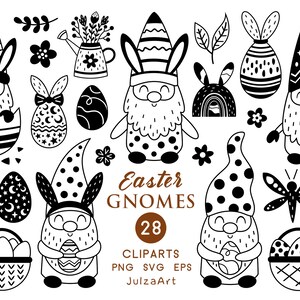 Ostern Clipart, Fröhliche Ostern svg, Schwarzweiß-Osterzwerg Clipart, Ostereier png, Frühling Clipart, digitaler Download, kommerzielle Nutzung