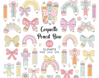 Coquette pencil bow clipart Teacher pencil png Groovy pencil svg Back to school png School vibes Pastel school svg Teacher Appreciation