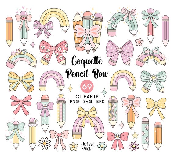 Coquette pencil bow clipart Teacher pencil png Groovy pencil svg Back to school png School vibes Pastel school svg Teacher Appreciation