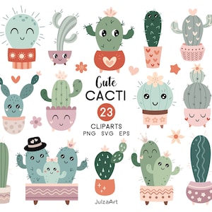 Cactus svg, lindo cactus clipart, cactus kawaii png, flor svg, cactus planta clipart, impresión de cactus de dibujos animados, descarga digital, uso comercial