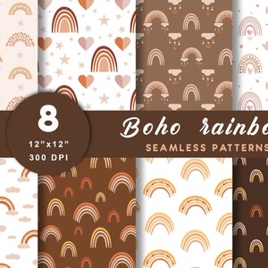 Boho Regenbogen Nahtloses Muster Boho Regenbogen Digitales Papier Set Pastell Regenbogen Baby Shower Regenbogen Drucke Digitaler Download Kommerzielle Nutzung