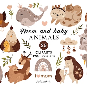 Clipart animali, Festa della mamma svg, Felice Festa della mamma png, Animali del bosco svg, Mamma e cucciolo clipart, Download digitale, Uso commerciale