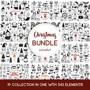 Christmas clipart Bundle Merry Christmas SVG Black and white Christmas Santa Christmas Gnomes Christmas tree Winter Animals Digital download