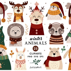 Animale invernale svg Animale natalizio clipart Boho Natale clipart Buon Natale svg Clipart invernale Animale del bosco png Download digitale