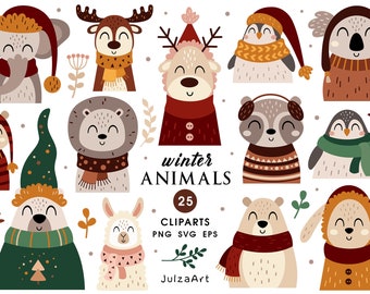 Winter animal svg Christmas animal clipart Boho Christmas clipart Merry Christmas svg Winter clipart Woodland animal png Digital download