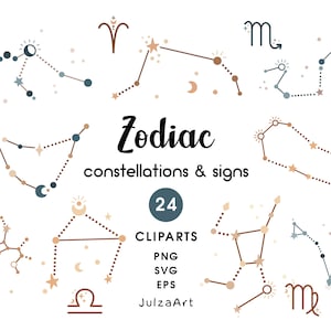 Znak zodiaku svg, clipart konstelacji zodiaku, Boho niebiański horoskop dziecięcy do wydruków dziecięcych, Pobieranie cyfrowe, Użytek komercyjny