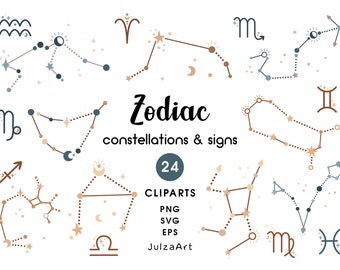 Signos do zodíaco em SVG, Clipart de constelações do zodíaco, Horóscopo celestial infantil boho para impressões de berçário, Download digital, Uso comercial