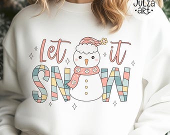 Let it snow Svg, Retro Snowman Png, Groovy Christmas quote, Winter saying sublimation design