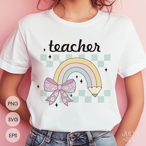Coquette Teacher png, Retro Teacher svg, Groovy Teacher Shirt Design, Coquette pencil bow png, Teacher Appreciation, Back to School svg