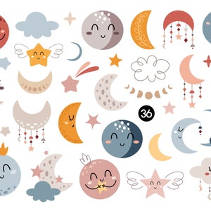 Moon svg, Star svg, Celestial svg, Bohemian Moon and star clipart, Boho baby svg, Baby shower, Vector, Digital download, Commercial Use image 2