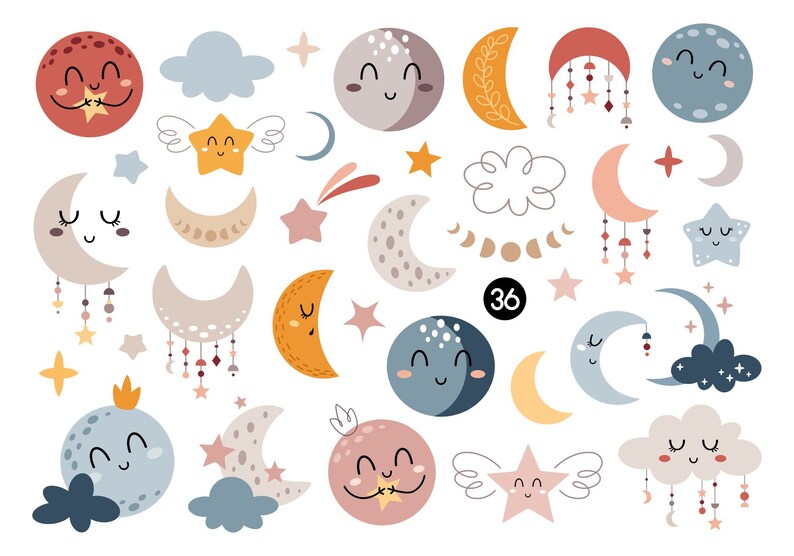 Moon svg, Star svg, Celestial svg, Bohemian Moon and star clipart, Boho baby svg, Baby shower, Vector, Digital download, Commercial Use image 2