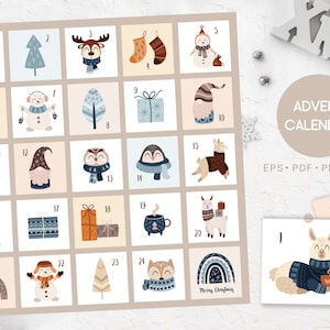 Christmas Advent calendar for kids Printable advent calendar Christmas countdown Christmas calendar Christmas prints Digital download