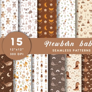 Neugeborenes Baby Muster, Boho Kinderzimmer digitales Papier, Tierbaby druck, Babyparty, Boho Dekor, digitaler Download, kommerzielle Nutzung