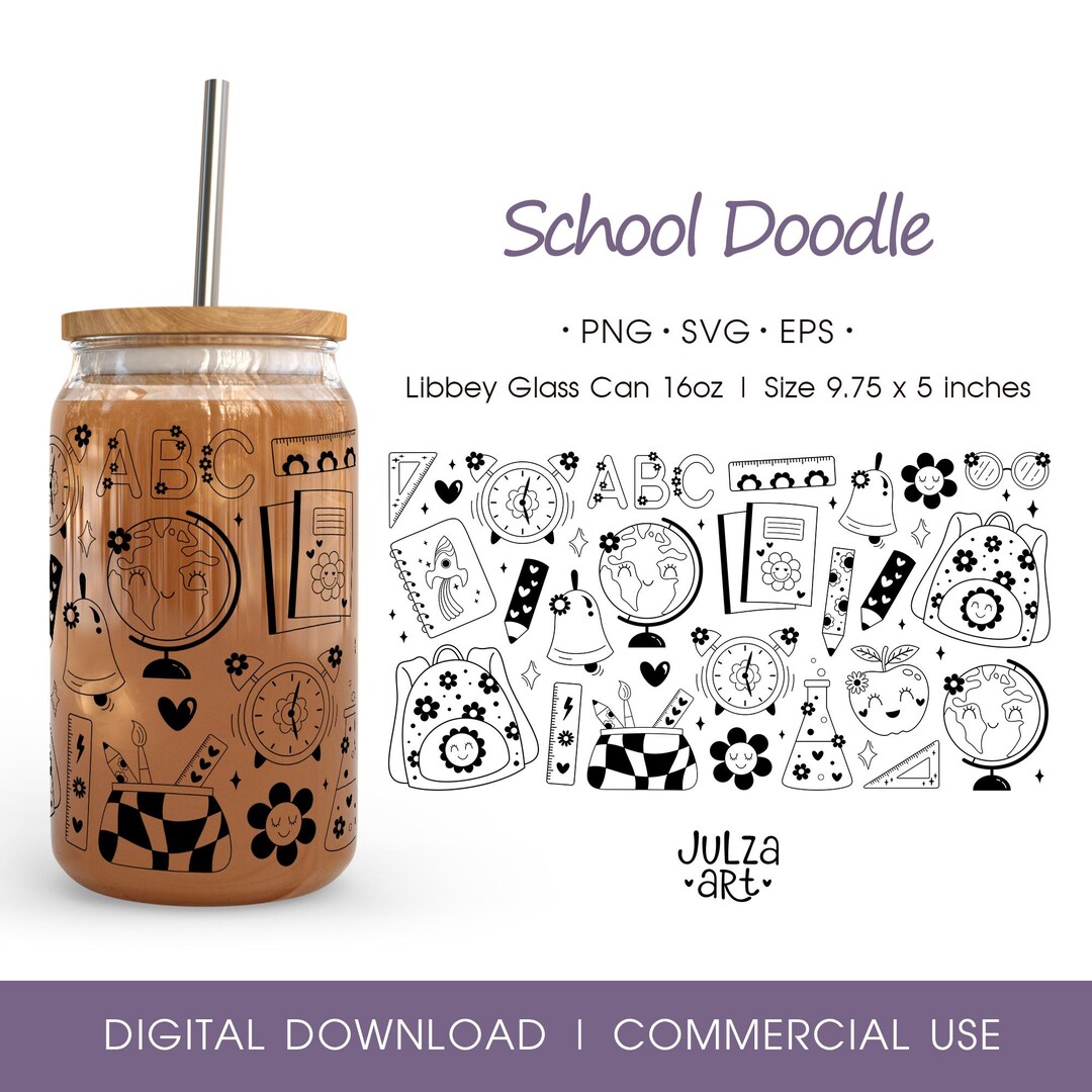 Black and White School 16oz Libbey Glass Can Wrap PNG Teacher Can Wrap ...