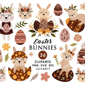 Easter clipart, Boho Easter svg, Happy Easter png, Easter bunny svg, Easter eggs, Spring clipart, Kids Easter printable, Digital download